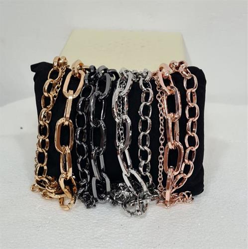 BRACCIALE CON CATENA (ORO,ARGENTO,BRONZO) IN PROVETTA DI VETRO. CHAINS