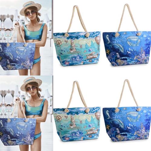 BORSA MARE IN STOFFA CON CAMICI IN CORDA