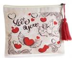 POCHETTE IN COTONE CON CUORI E CUPIDO CHIUSURA ZIP E NAPPINA