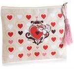 POCHETTE IN COTONE CON CUORI E CUPIDO CHIUSURA ZIP E NAPPINA