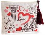 POCHETTE IN COTONE CON CUORI E CUPIDO CHIUSURA ZIP E NAPPINA