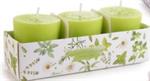 SCATOLA CON 3 CANDELE PROFUMATE E COLORATE ERBE E CAMOMILLA