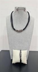 COLLANA CON BRACCIALE UNISEX CON FILO DI COTONE NERO E ACCIAIO