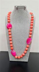 COLLANA ROSA ARTIGIANALE CON PERLE E PIETRE IN ONICE