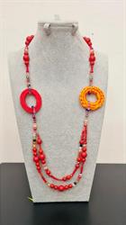COLLANA ROSSA ARTIGIANALE CON GANCI A UNCINETTO